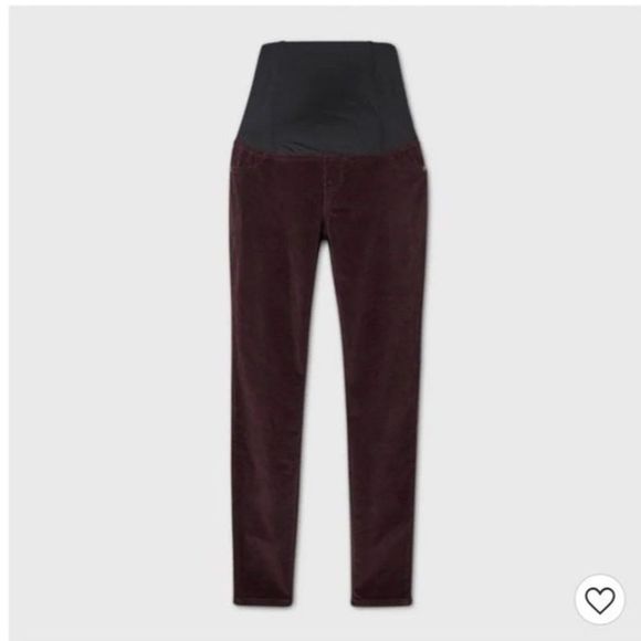 Ingrid Isabel Maternity Corduroy Crossover Panel Skinny Burgundy Pants Sz 8/29R - Picture 2 of 16